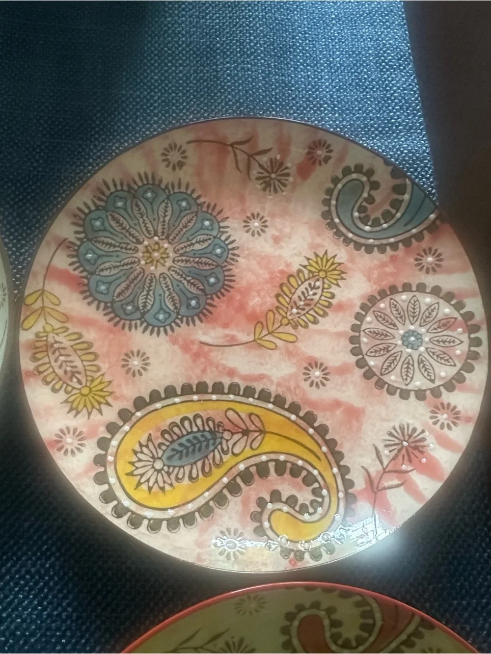 Couleur Nature Set of 4 Hand Paint Paisley Print Plates 8”